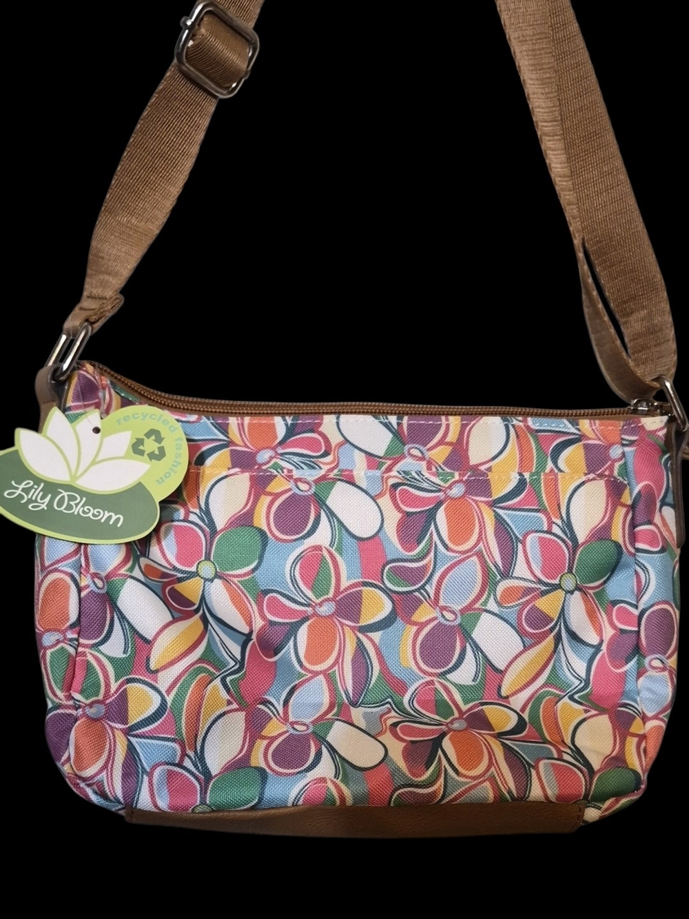Lily Bloom Multicolor Floral Crossbody Bag with Brown Strap